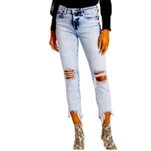 L'AGENCE HIGH LINE DISTRESSED SKINNY JEANS CALYPSO ACID WASH DENIM, SIZE 31